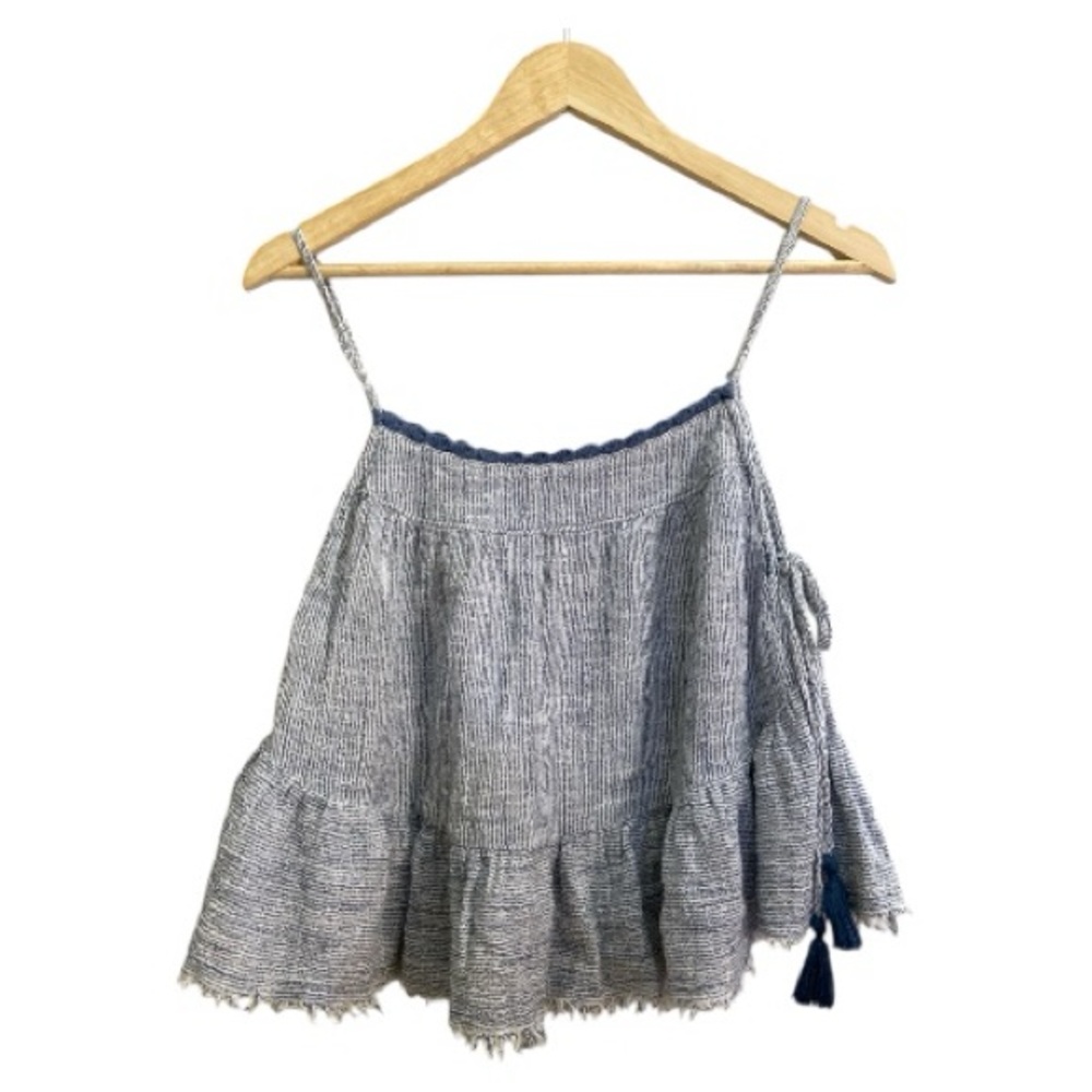 Aerie Striped Blue and White Ruffle Babydoll Top with Side Tassels Medium